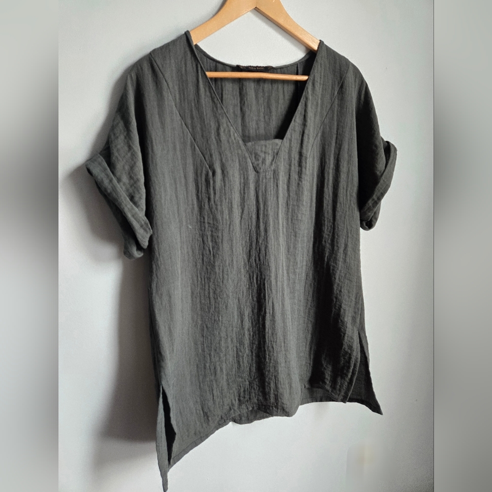ZARA Hunter Green Square Neckline Tunic